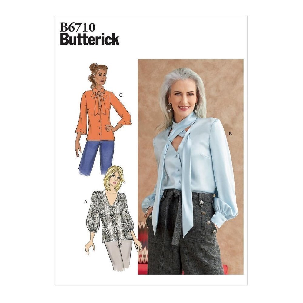 Butterick Sewing Pattern 10342 6710 Top Blouse Collar Tie Keyhole Misses Size 14
